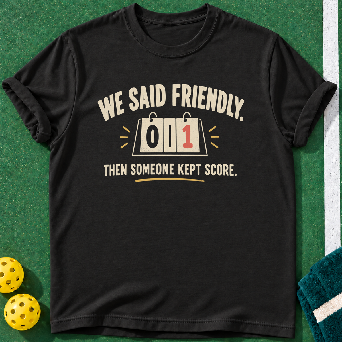 We Said Friendly T-shirt | Black | final realistic custom mockup v2