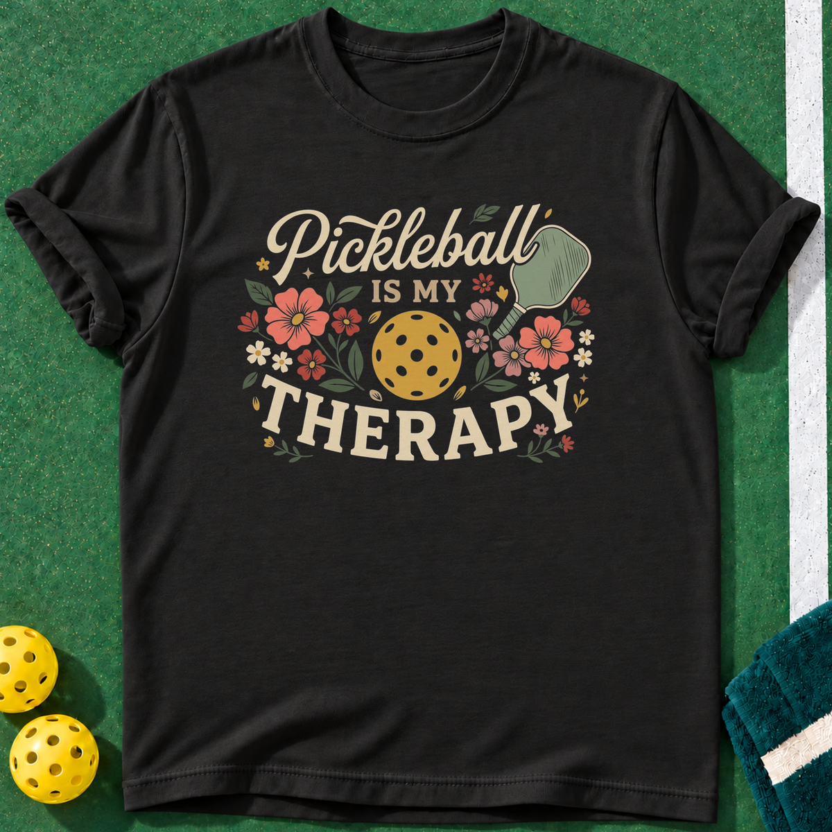 Pickleball Therapy T-shirt | Black | final realistic custom mockup v2