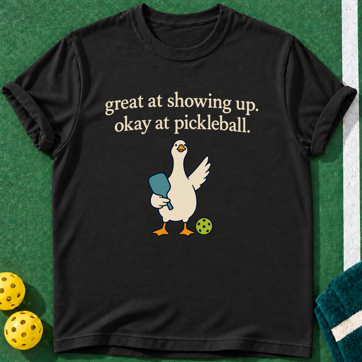 Showing Up Great T-shirt | Black | final realistic custom mockup v2