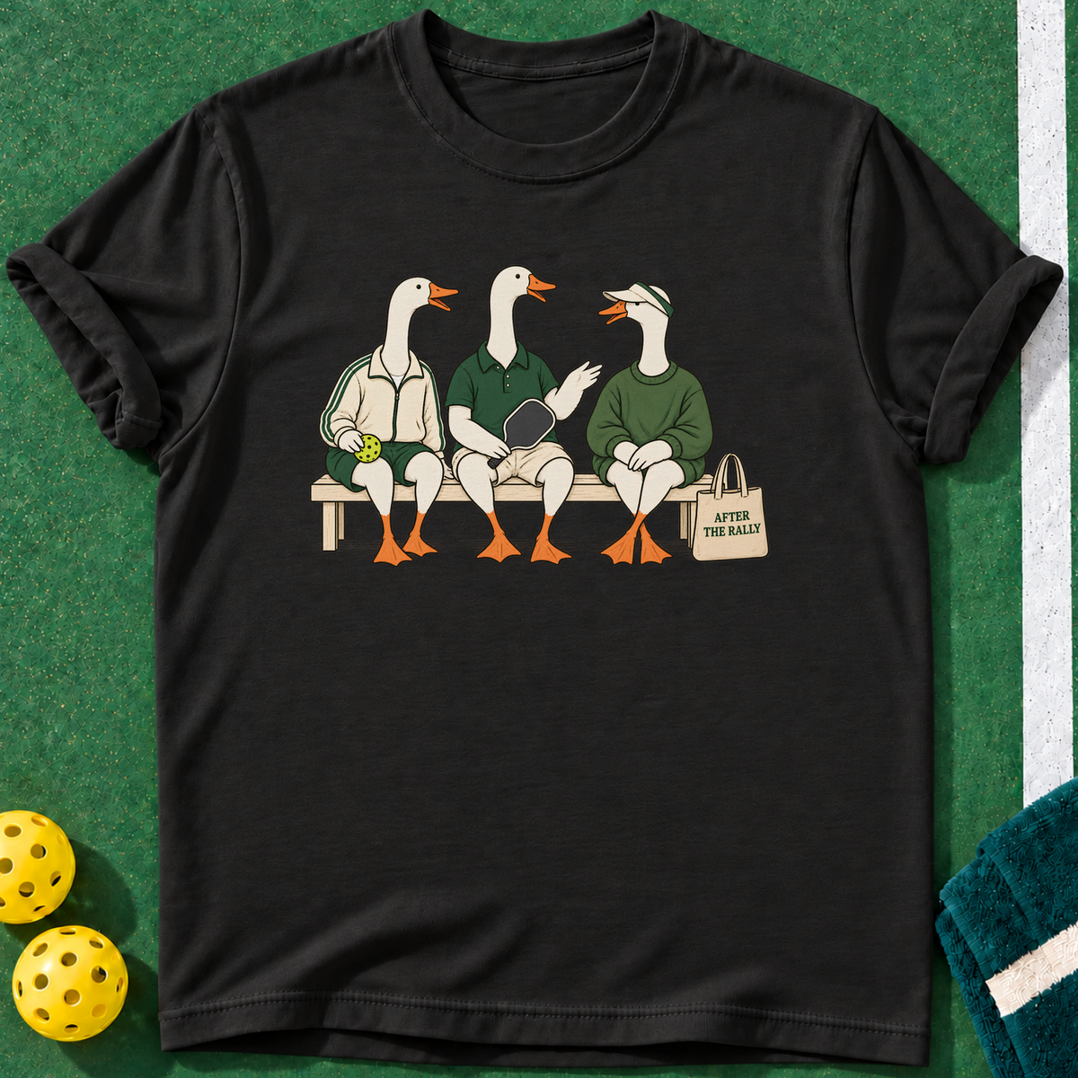 Feathered Rally Crew T-shirts | Black | final realistic custom mockup v2