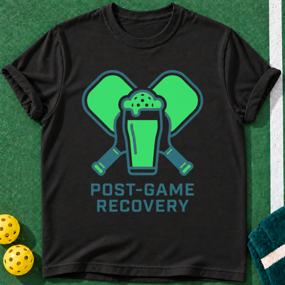 Post Game Recovery T-shirt | Black | final realistic custom mockup v2
