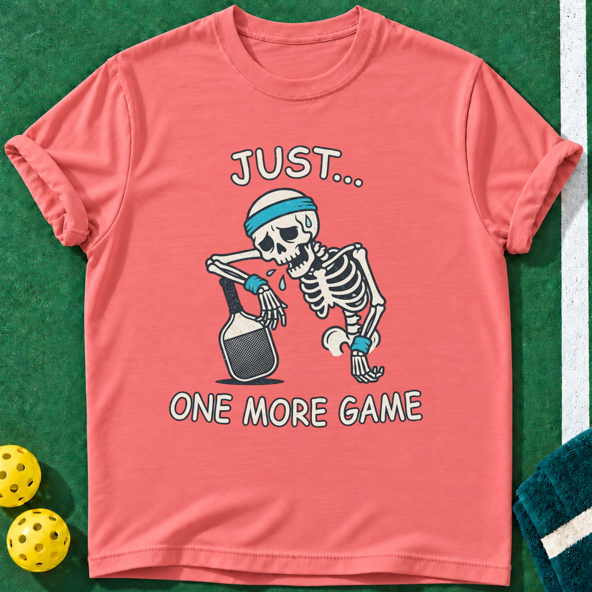 One More Skeleton T-shirt | Coral Silk | final realistic custom mockup v2