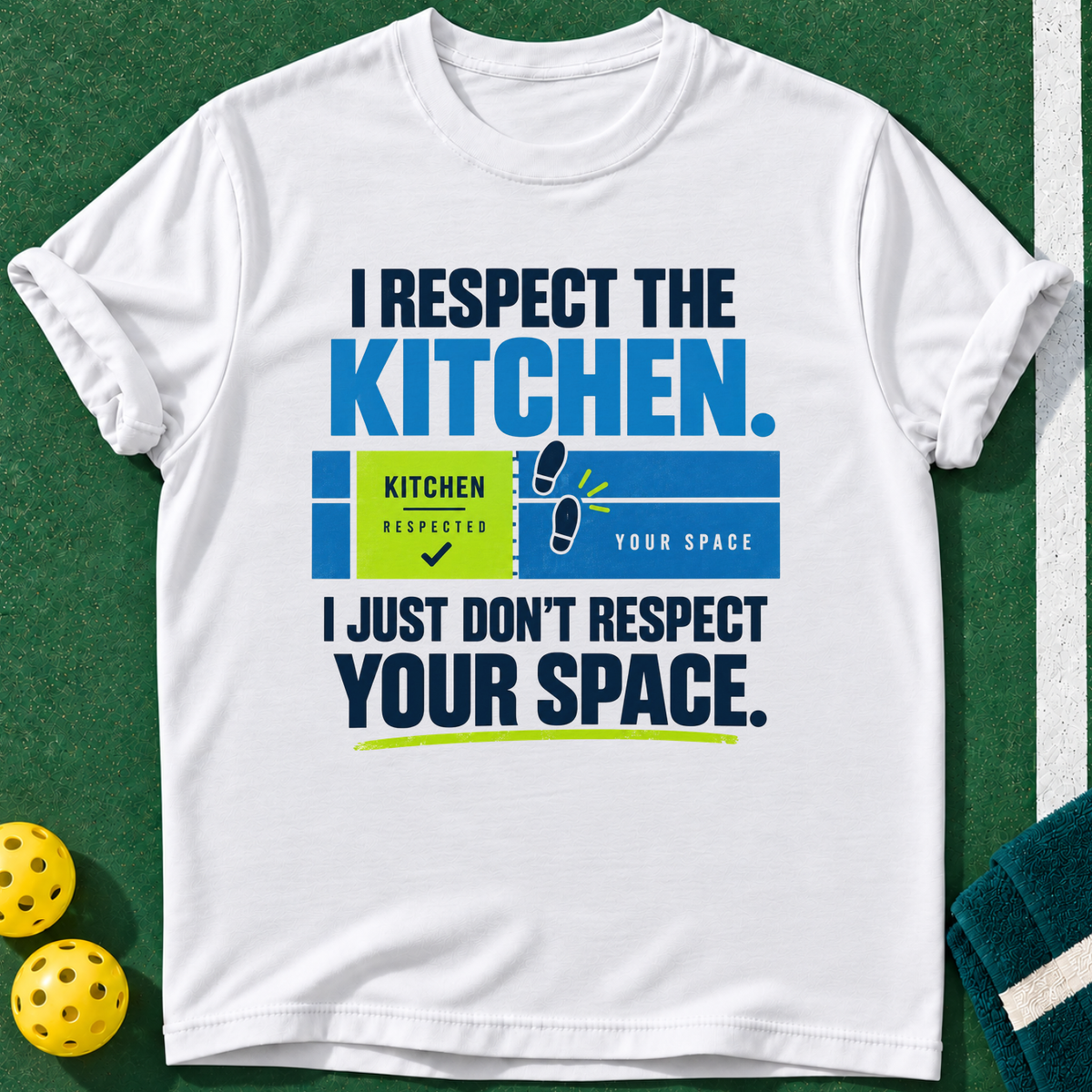 Respect The Kitchen T-shirt | White | final realistic custom mockup v2