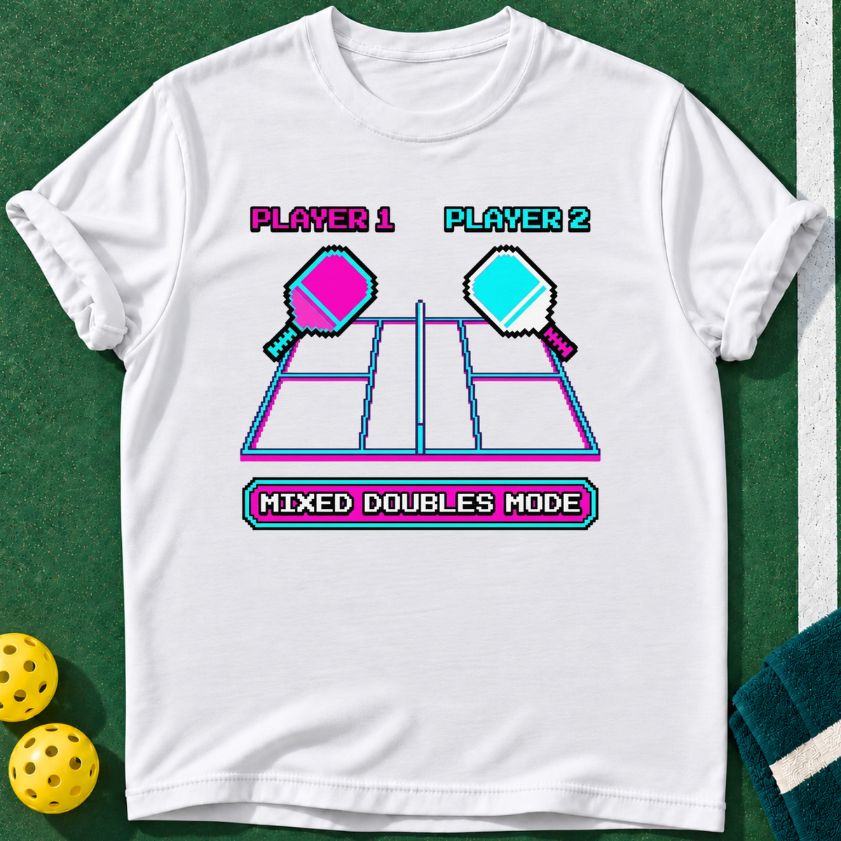 Mixed Doubles Mode T-shirt | White | final realistic custom mockup v2
