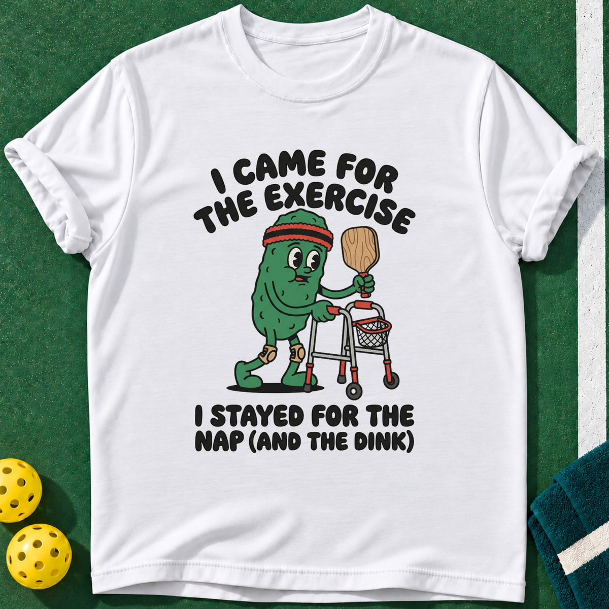 Exercise Dinker T-shirt | White | final realistic custom mockup v2