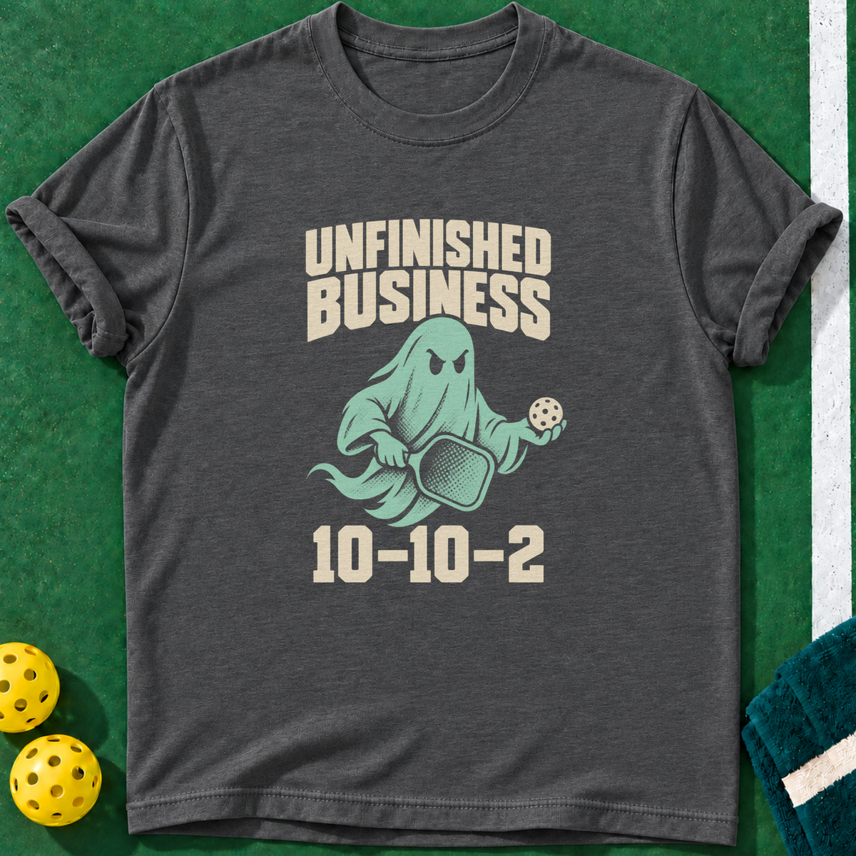 Unfinished Rally Business T-shirt | Dark Heather | final realistic custom mockup v2