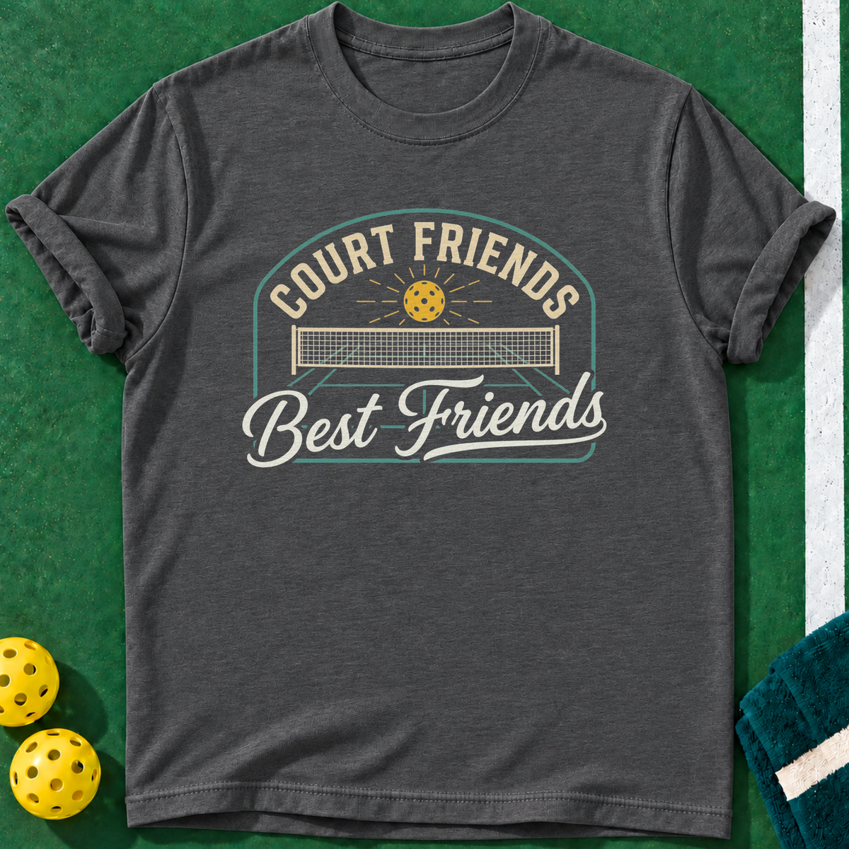 Best Court Friends T-shirt | Dark Heather | final realistic custom mockup v2