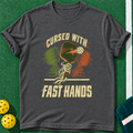 Cursed Fast Hands T-shirt | Dark Heather | final realistic custom mockup v2