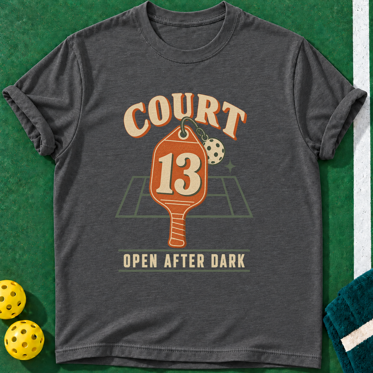 Court 13 Nights T-shirt | Dark Heather | final realistic custom mockup v2