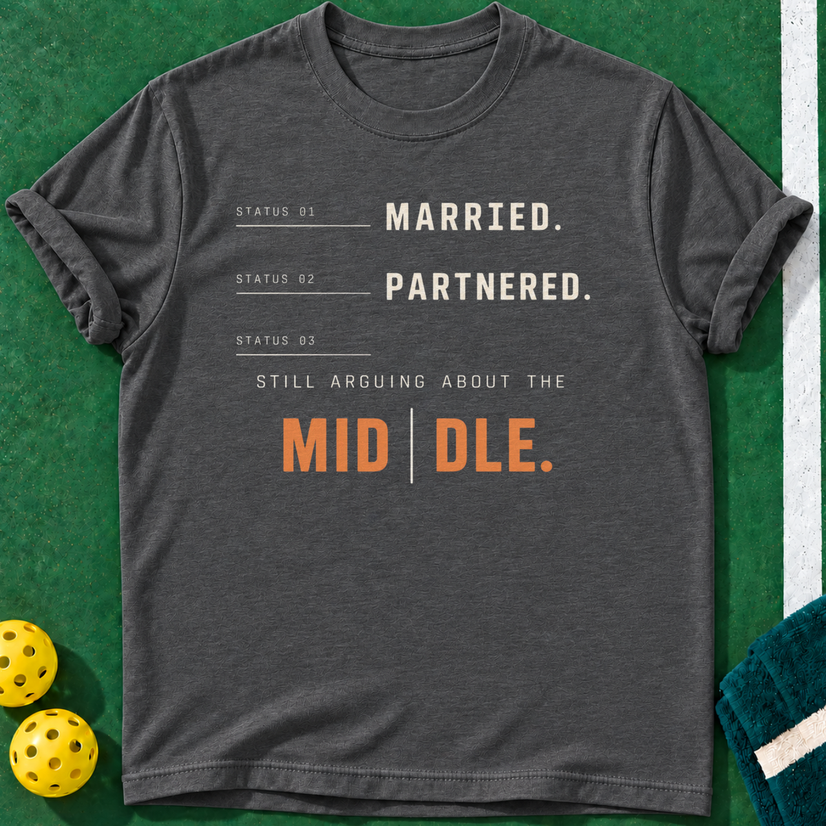 Middle Argument T-shirt | Dark Heather | final realistic custom mockup v2