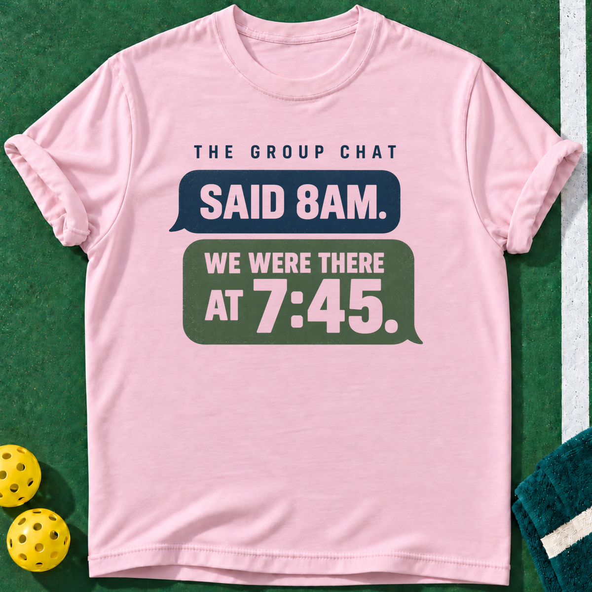 Group Chat 8AM T-shirt | Light Pink | final realistic custom mockup v2