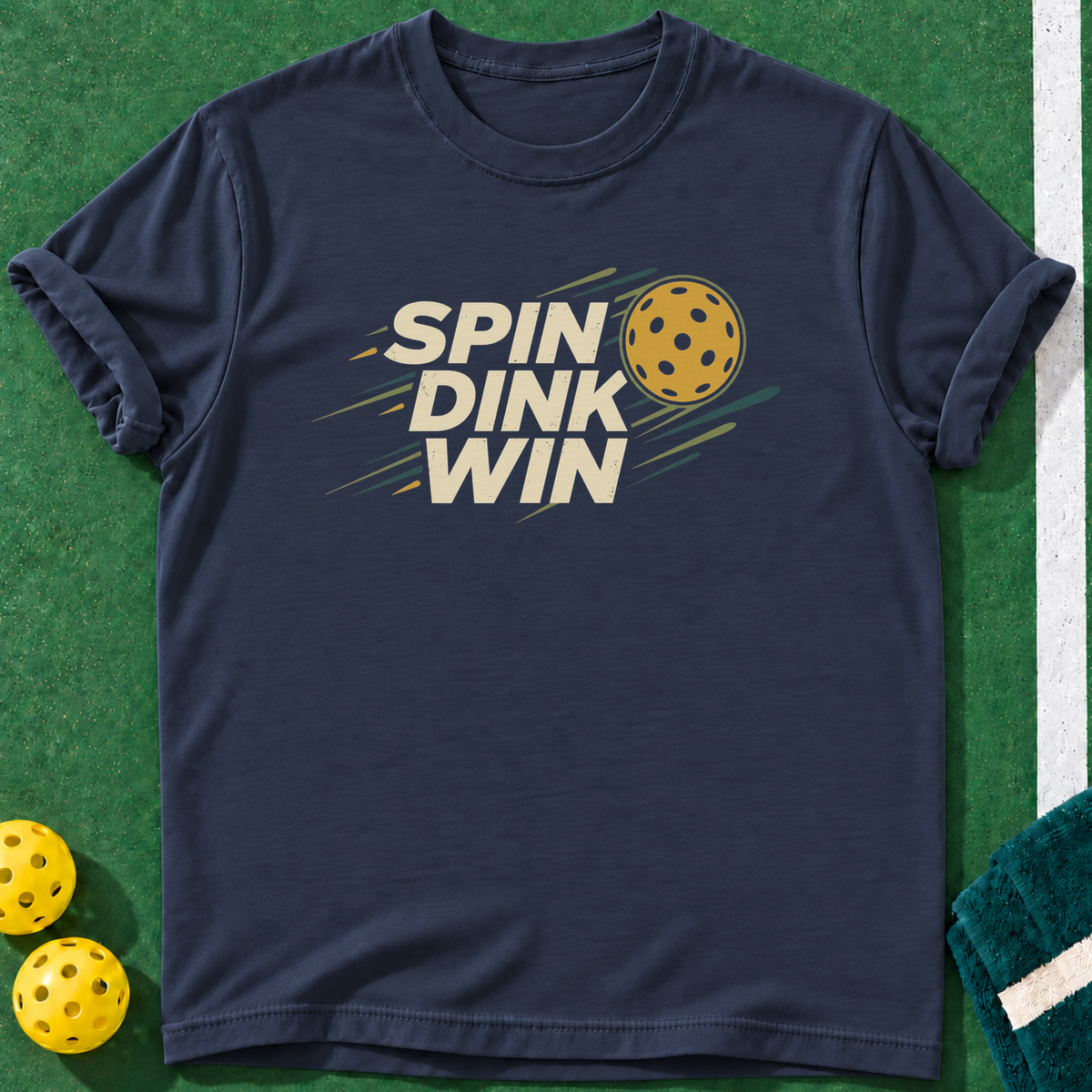 Spin Dink Win T-shirt | Navy | final realistic custom mockup v2