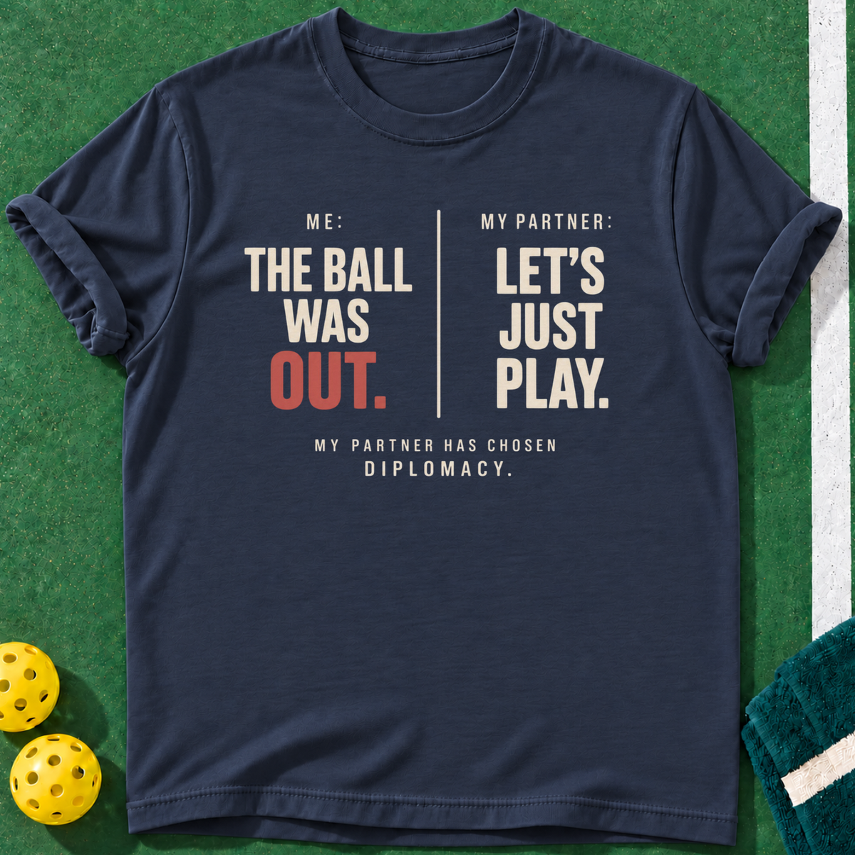 Ball Was Out T-shirt | Navy | final realistic custom mockup v2