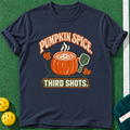 Pumpkin Spice Shots T-shirt | Navy | final realistic custom mockup v2
