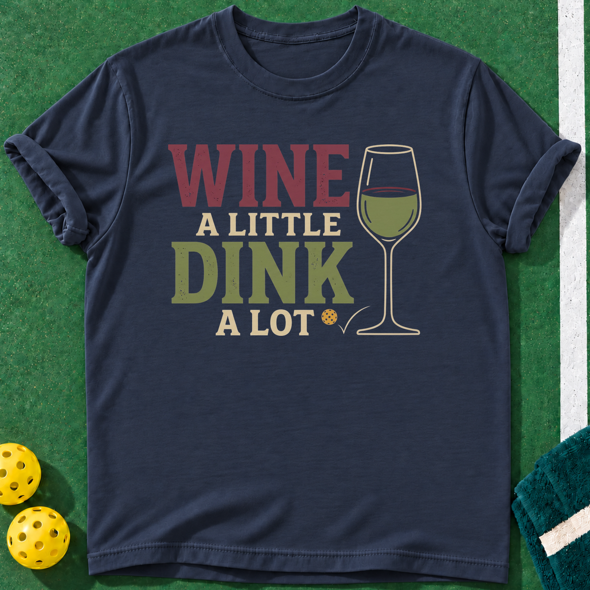 Wine Dink Repeat T-shirt | Navy | final realistic custom mockup v2