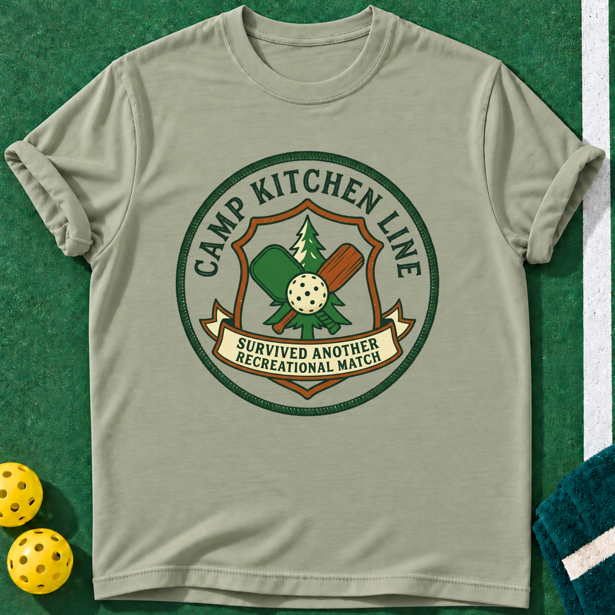 Camp Kitchen Line T-shirt | Sage | final realistic custom mockup v2