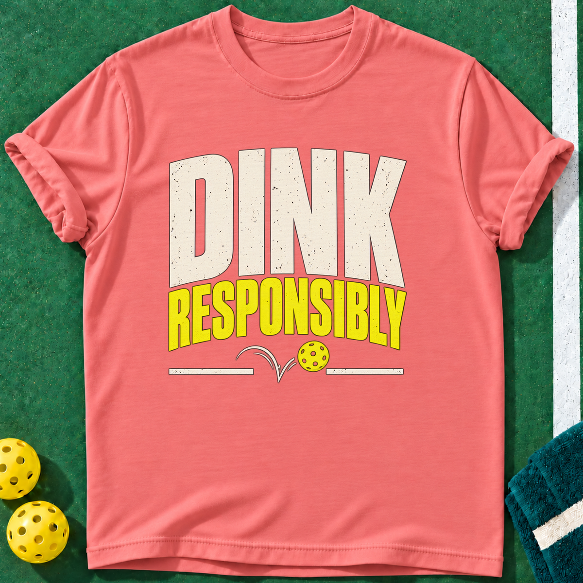 Dink With Care T-shirts | Coral Silk | final realistic custom mockup v2