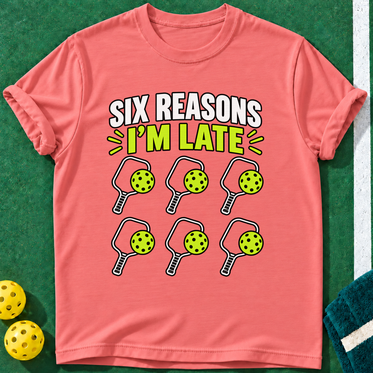 Six Reasons Late T-shirt | Coral Silk | final realistic custom mockup v2