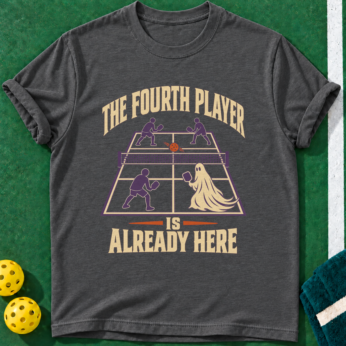 Fourth Player Here T-shirt | Dark Heather | final realistic custom mockup v2
