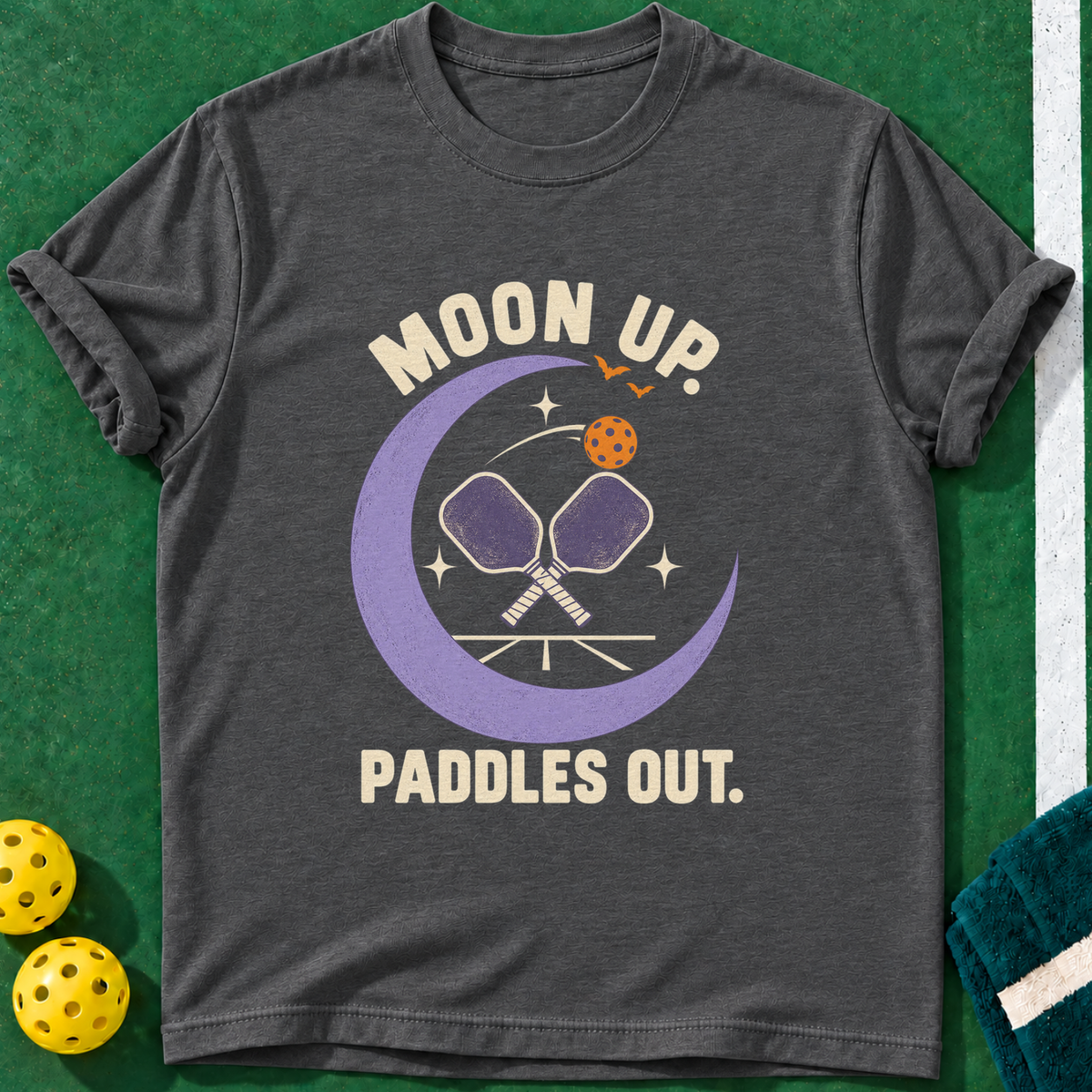 Moonlit Paddles T-shirt | Dark Heather | final realistic custom mockup v2