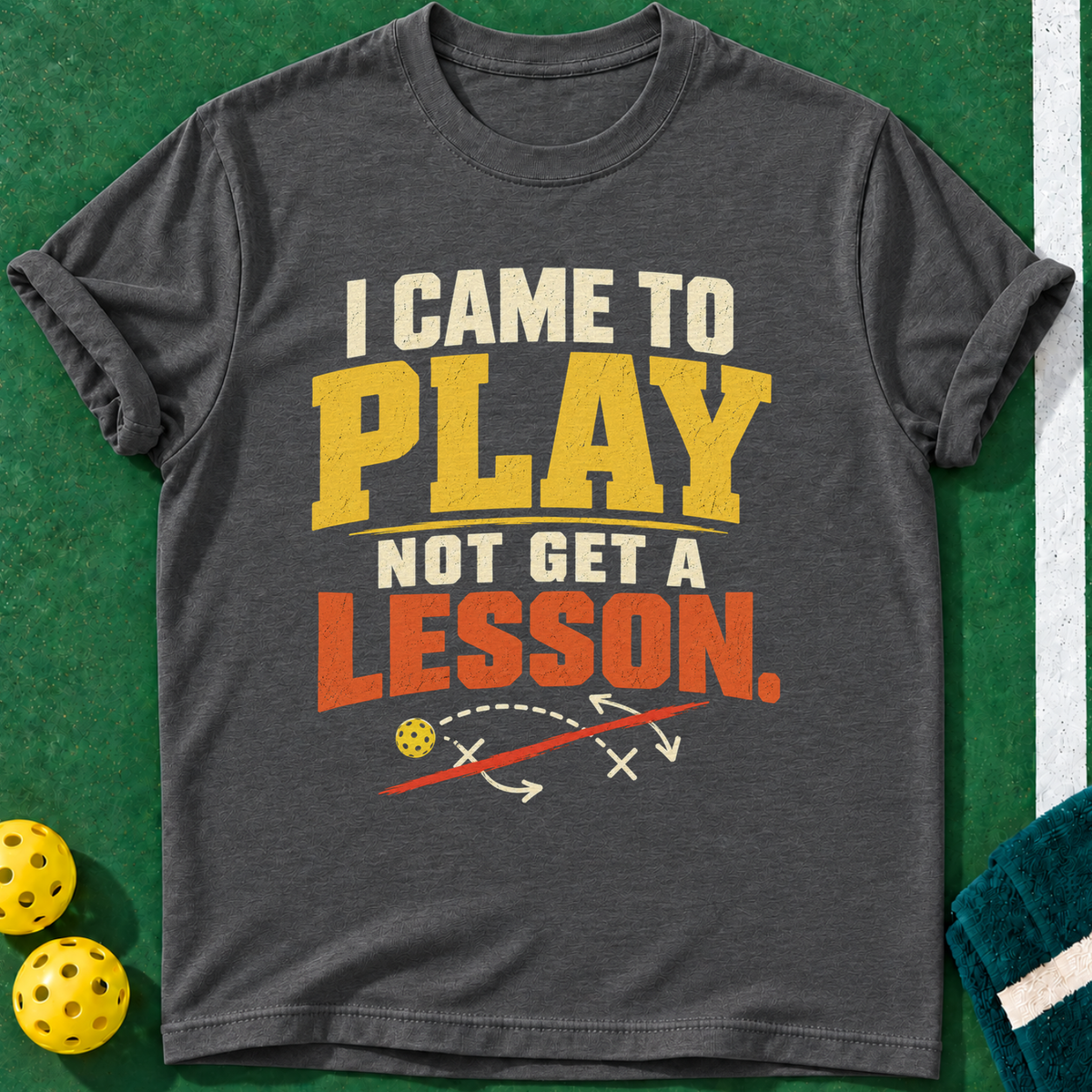 Play Not Excuses T-shirt | Dark Heather | final realistic custom mockup v2