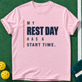 Rest Day Starts T-shirt | Light Pink | final realistic custom mockup v2