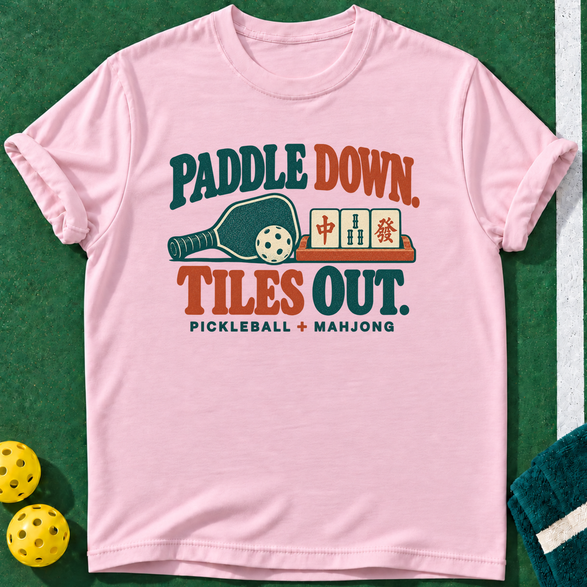 Paddle Down Tiles T-shirt | Light Pink | final realistic custom mockup v2