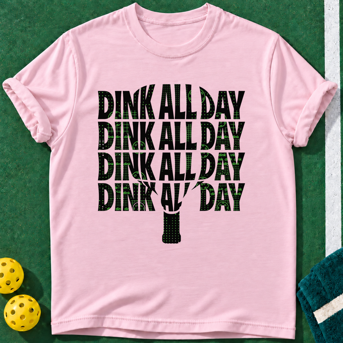 Dink All Day T-shirt | Light Pink | final realistic custom mockup v2