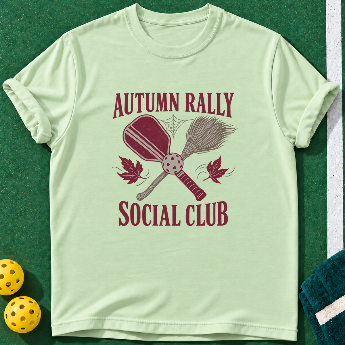 Autumn Rally Social T-shirt | Mint Green | final realistic custom mockup v2