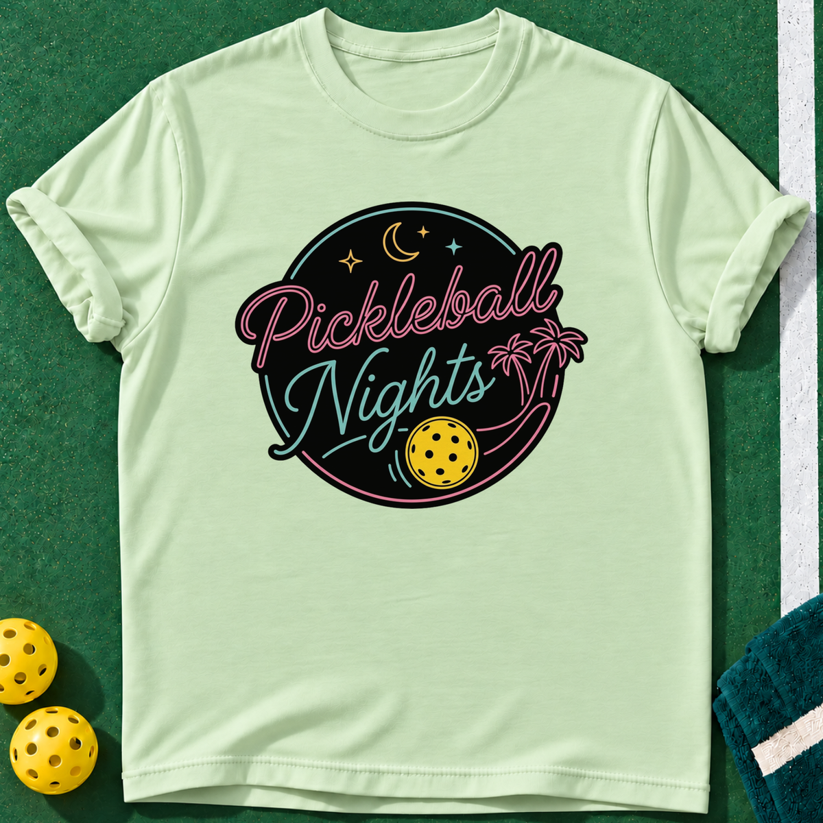 Nights Pickleball T-shirt | Mint Green | final realistic custom mockup v2