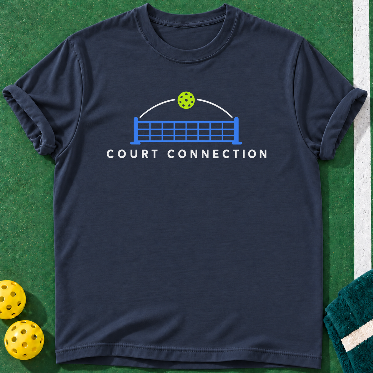 Court Connection T-shirt | Navy | final realistic custom mockup v2