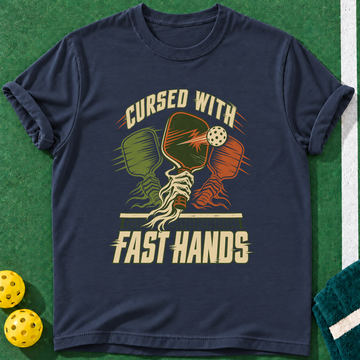 Cursed Fast Hands T-shirt | Navy | final realistic custom mockup v2