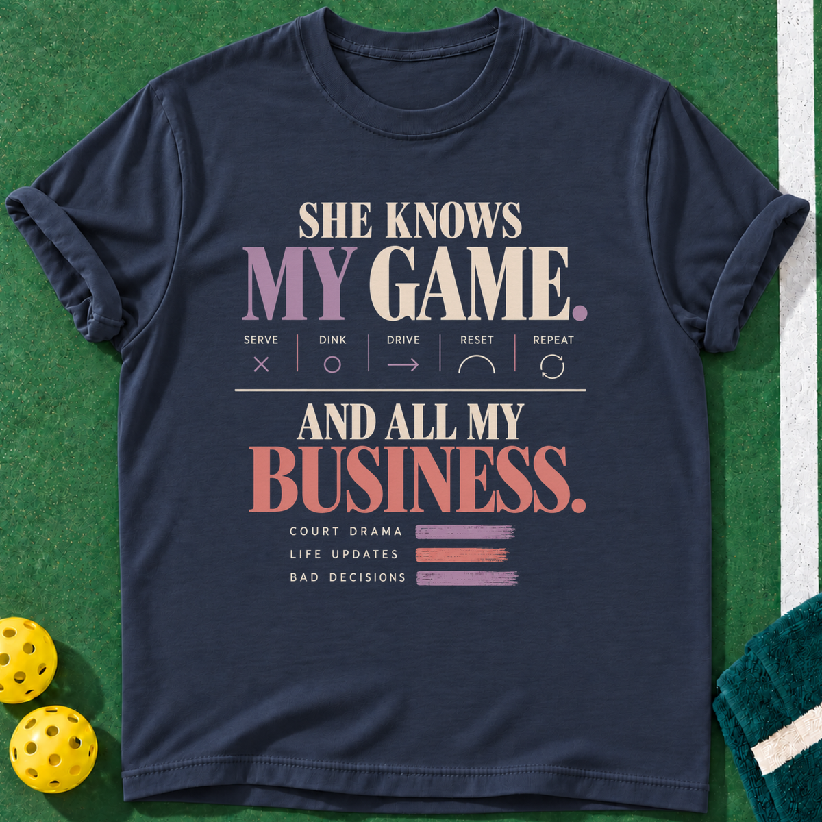 She Knows Game T-shirt | Navy | final realistic custom mockup v2