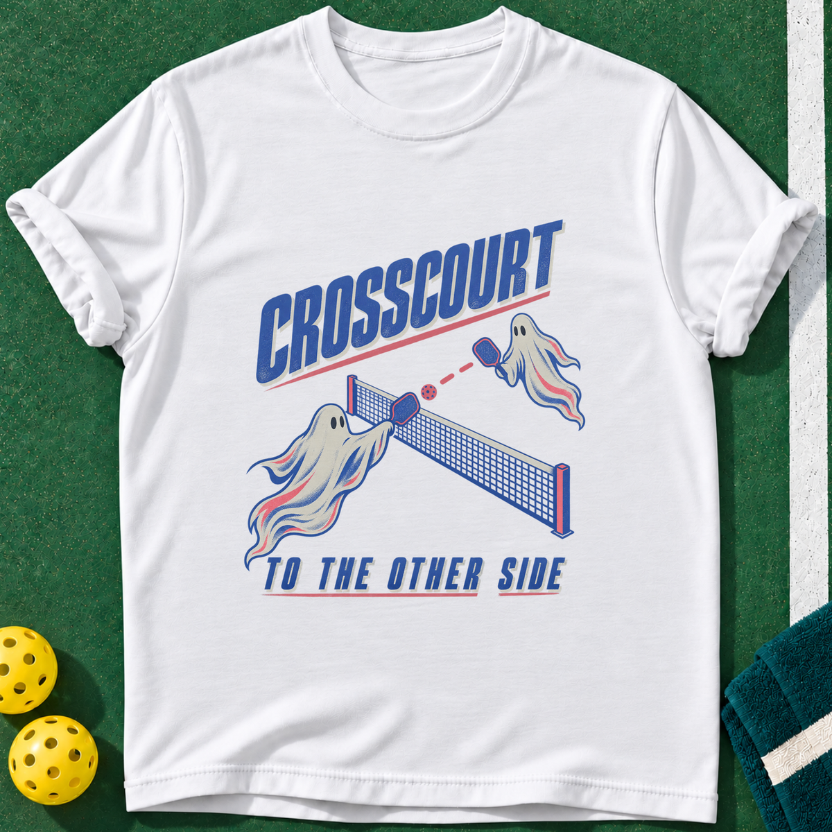 Crosscourt Other Side T-shirt | White | final realistic custom mockup v2