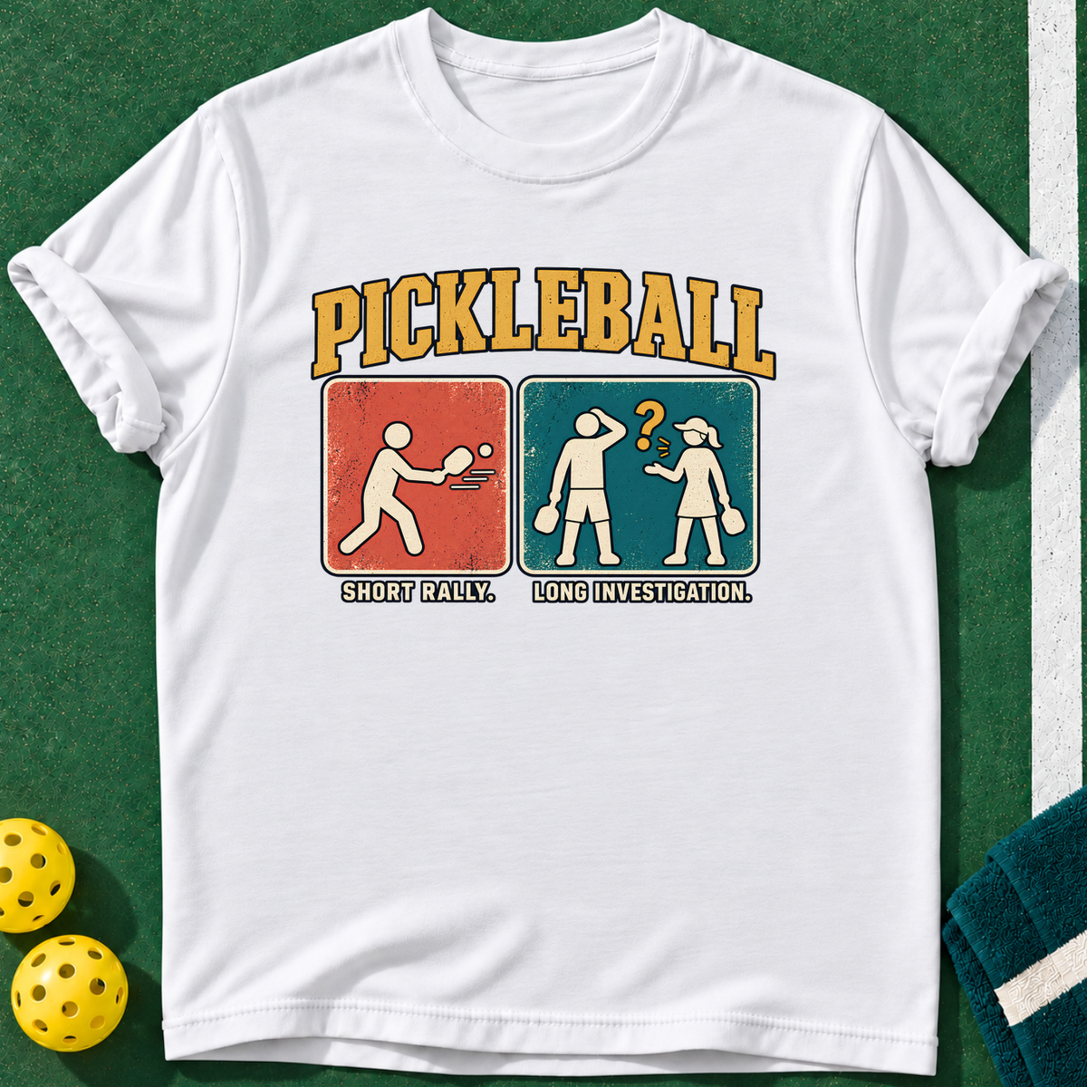 Long Rally Investigation T-shirt | White | final realistic custom mockup v2