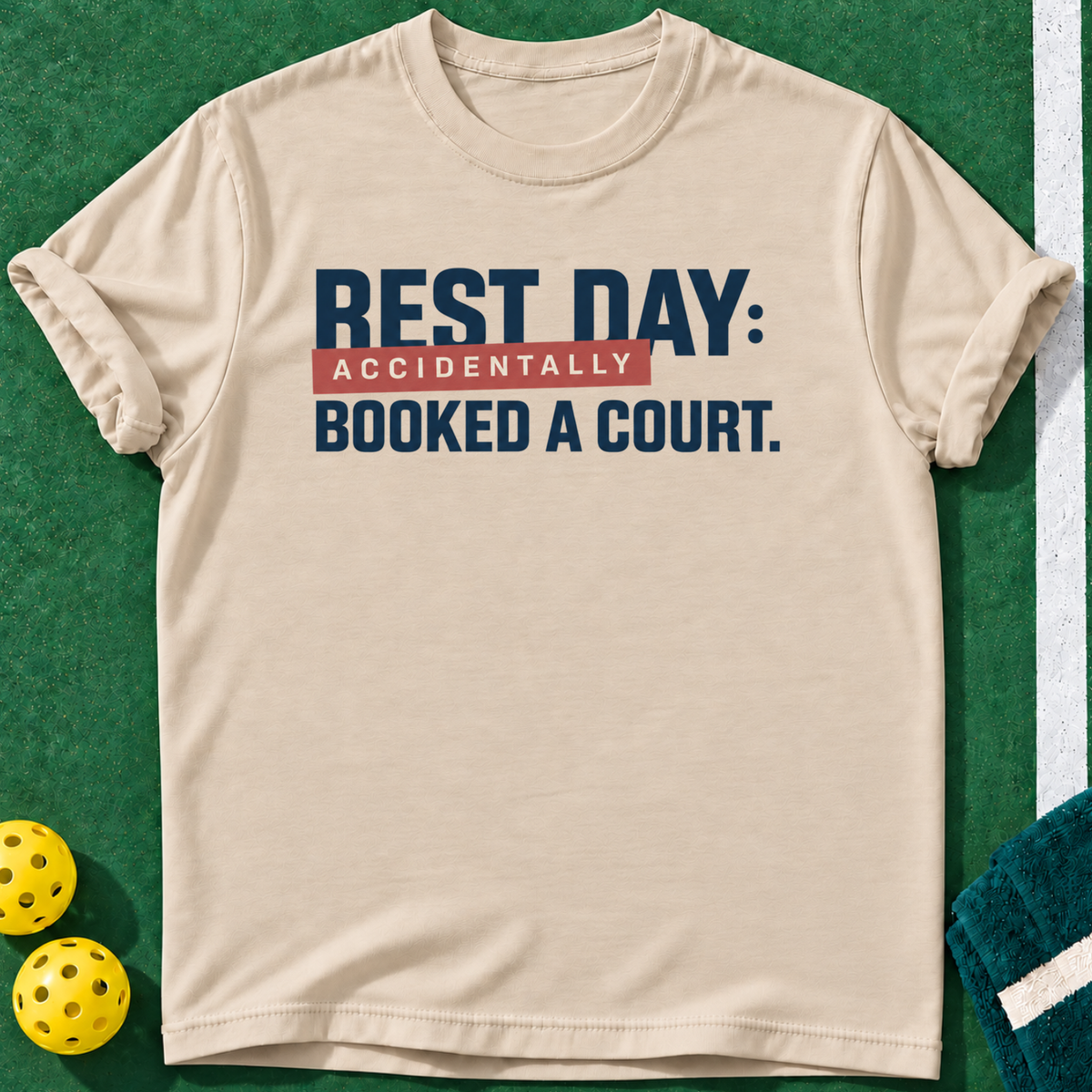 Rest Day Court T-shirt | Sand | final realistic custom mockup v2