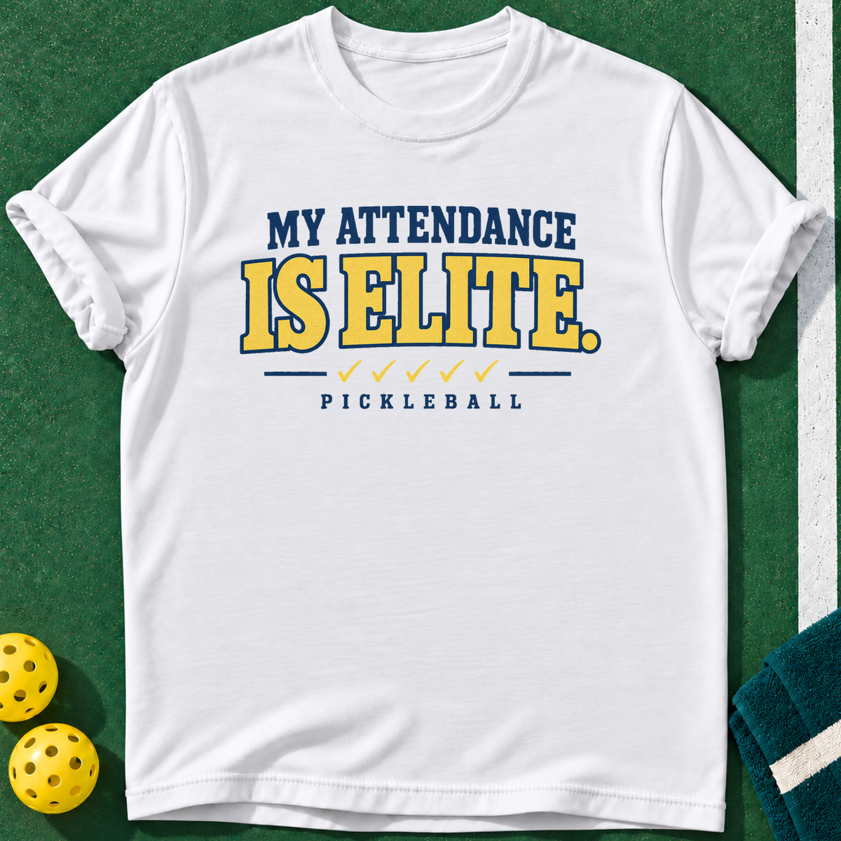Attendance Elite T-shirt | White | final realistic custom mockup v2